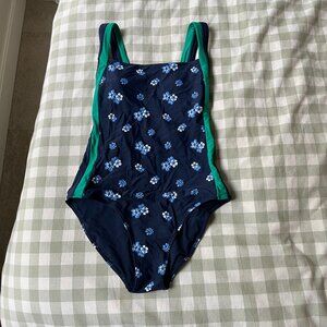 Aerie Navy Blue Floral One Piece Low Back Swimsuit